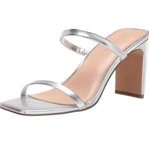 New! Silver heels open square toe 2 strap block heel sandals slip on size 7.5